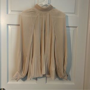 Banana Republic Blouse Womens M Beige Pleated Volume Sleeve Lined Swing Trapeze